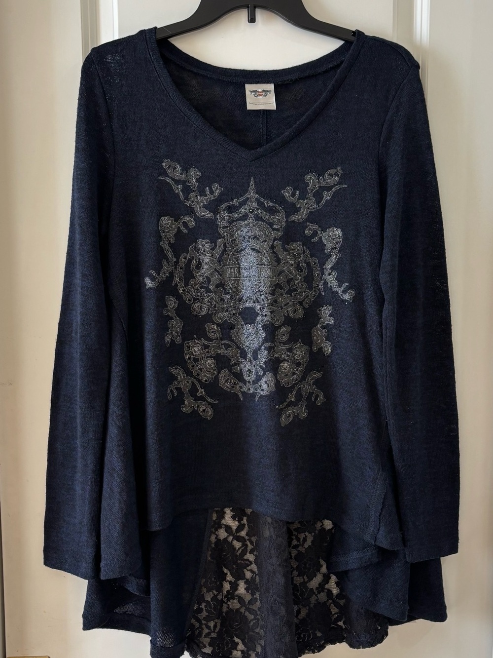 Harley Davidson Lace Black High Low Tunic Top S/M